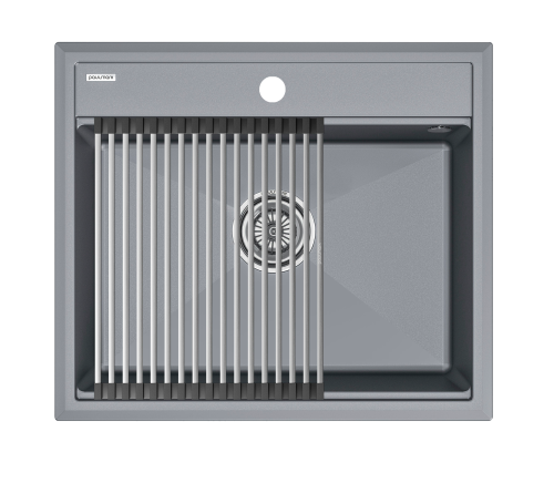 Кухонная мойка + коландер Paulmark PM115951-GRM+R375-BS 59х51 цвет серый металлик